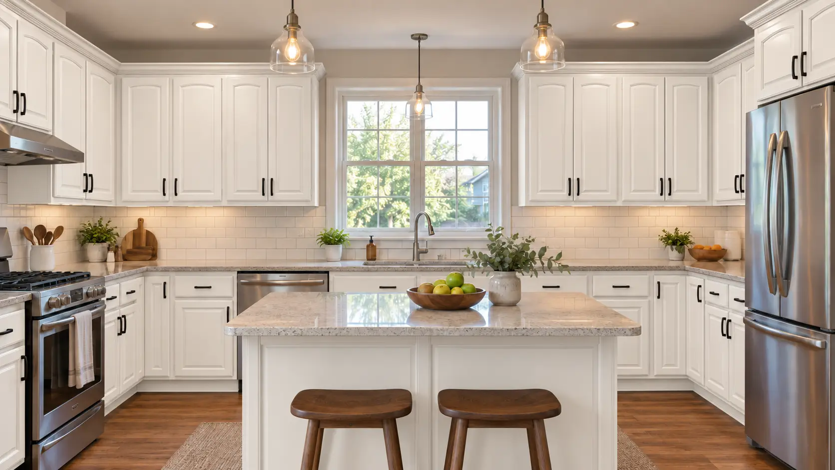 Professionally refinished kitchen cabinets