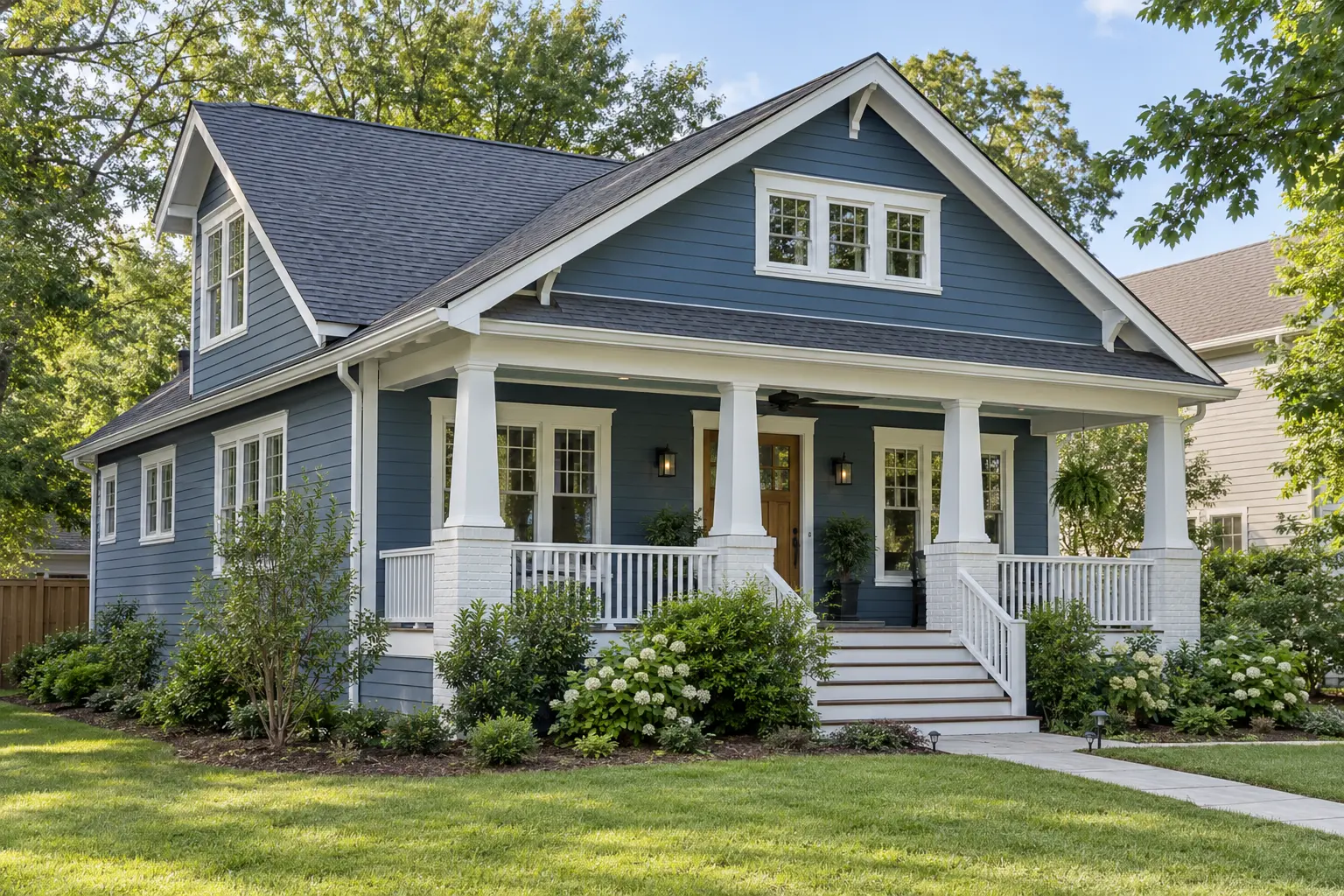 Freshly painted blue house exterior